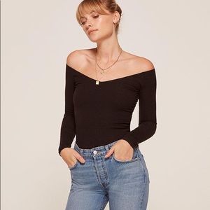 Reformation Sundown Ribbed Black Top Size S